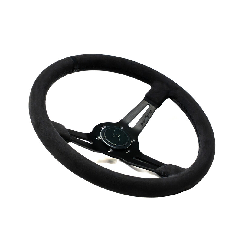DriftShop Premium "Black Edition" Steering Wheel (70 mm Dish), Alcantara, Black Spokes